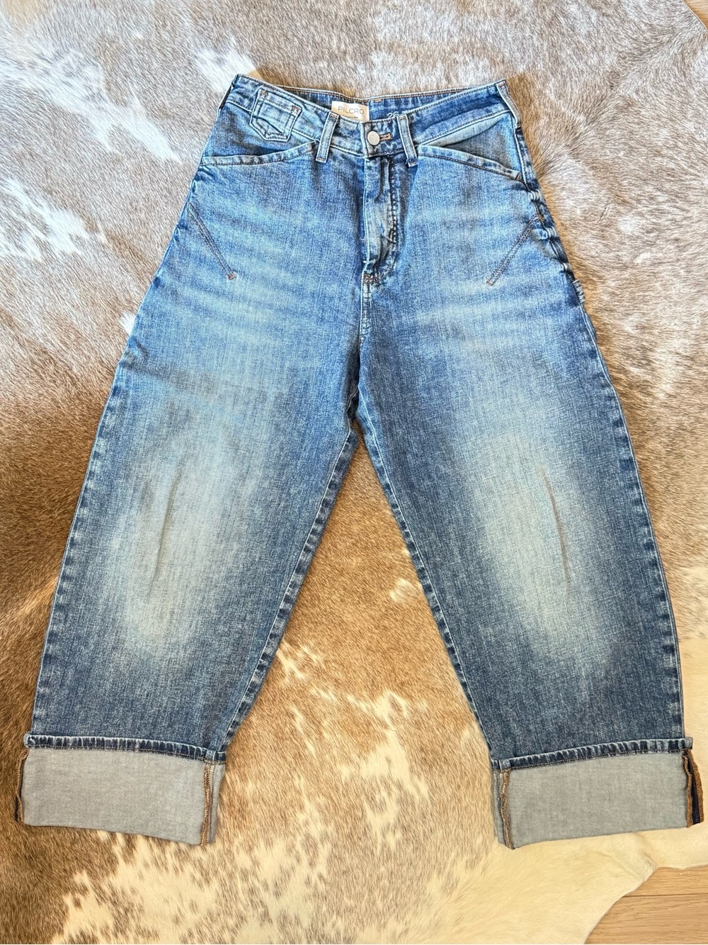 Pilcro Relaxed Boyfriend Jeans in Faded Blue Denim